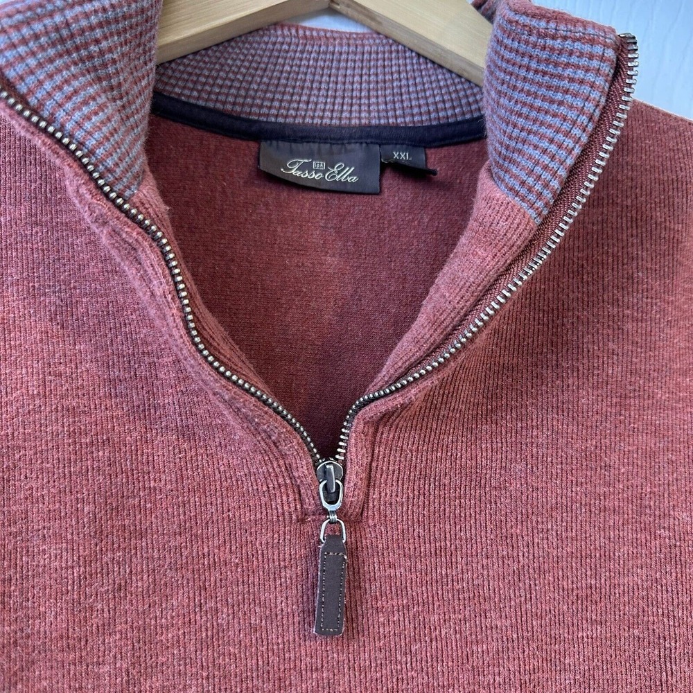 Tasso Elba Spa Mens Rust Red Dad Pullover Henley Cotton Sz XXL 1/4‎ Zip Sweater - Picture 11 of 16